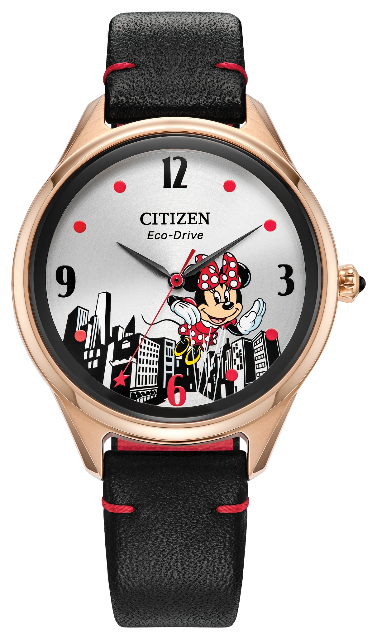 Soaring High Minnie Mouse Silver-Tone Dial Leather Strap FE7102